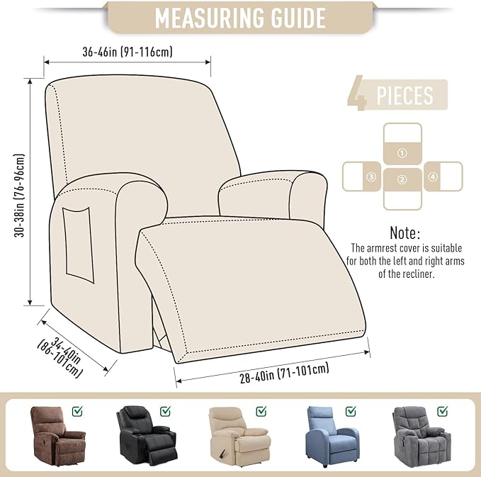 TAOCOCO Oversized Recliner Chair Covers, 1 Seater Streach Recliner Covers Soft - Image 5