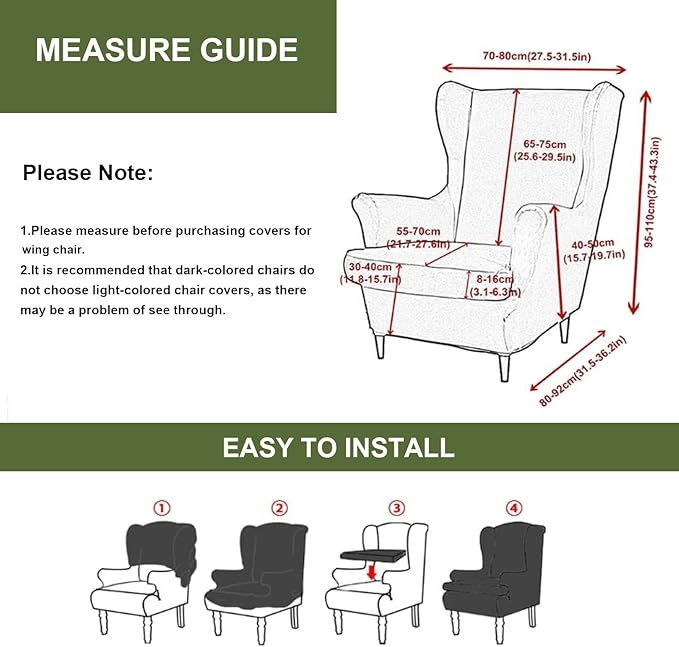 HAOYONG Wing Chair Slipcovers Waterproof Spandex Wingback Chair Covers 2 Pieces - Image 3