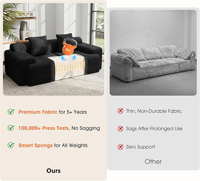 83.5" Boneless Loveseat with 2 Ottoman, Cloud Comfy Sofa Bed, Modular Sofa - Image 5