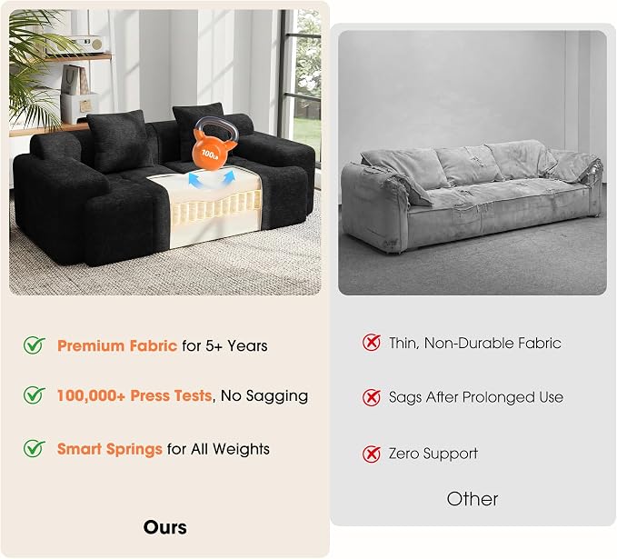 83.5" Boneless Loveseat Couch, Cloud Comfy Couches - Image 5