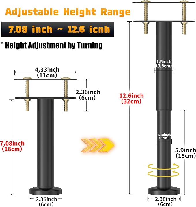 Wlrrcwdttc 6 Pcs Adjustable Height Bed Support Legs 7.08-12.6 inch, Bed Frame - Image 2