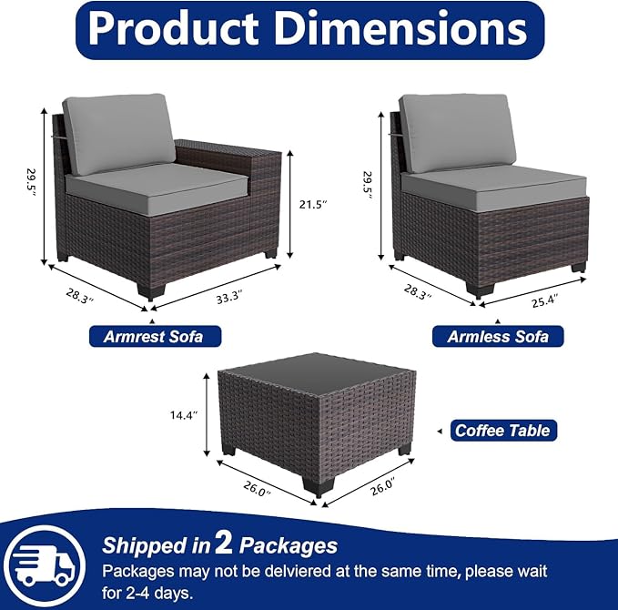Outdoor Patio Furniture Set, 6 Pieces Outdoor Sectional Furniture High Backrest - Image 2