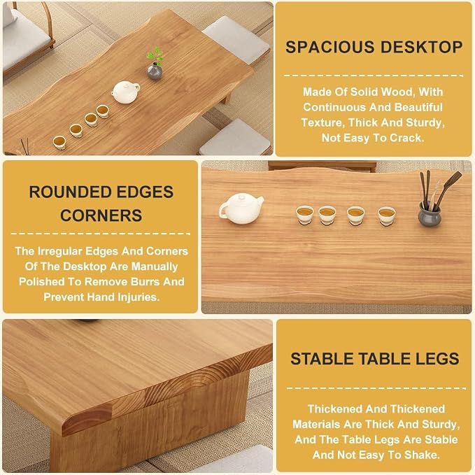 220cm Japanese Floor Table -Vintage Solid Wooden Tatami Table, Low Rectangular - Image 6