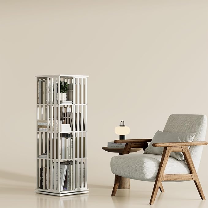 YOWOS Rotating Bookshelf Tower, 360° Display Spinning Bookcase, Bamboo by YOWOS