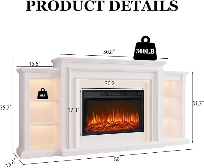 80" LED Lights Electric Fireplace - Image 2
