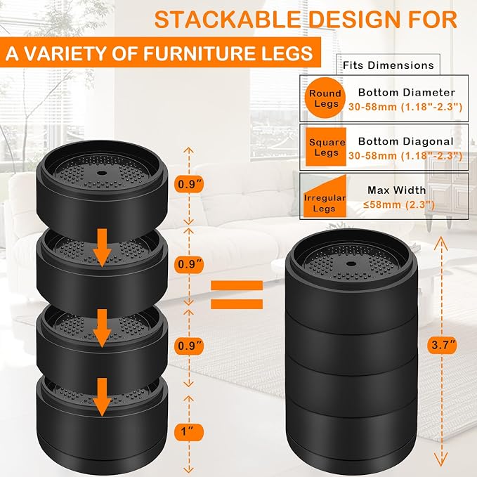 Furniture Risers Bed Risers Heavy Duty 4 inch, Round Adjustable Bed Lifts Riser - Image 4