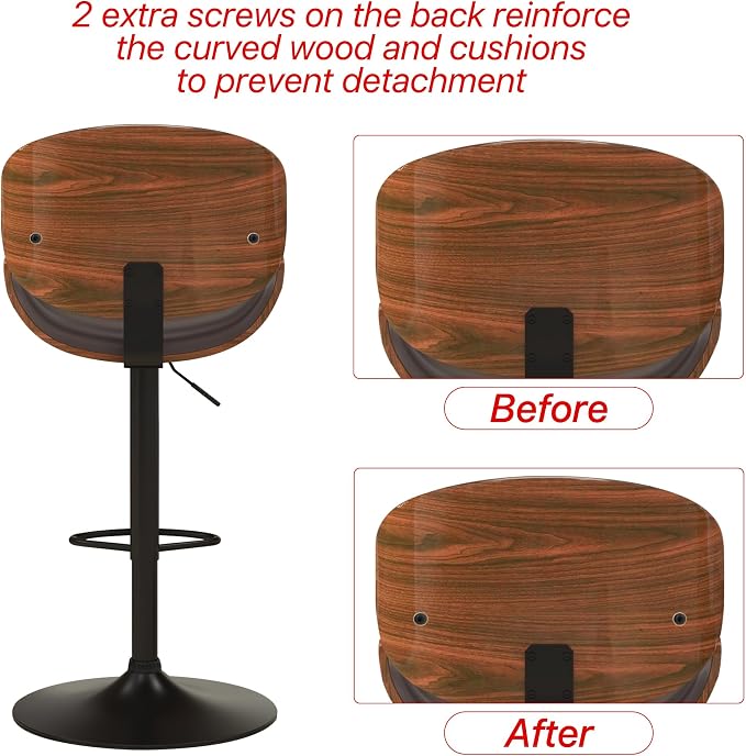 KCC Bar Stools Set of 4, Swivel Adjustable Height Barstools, PU Leather - Image 8