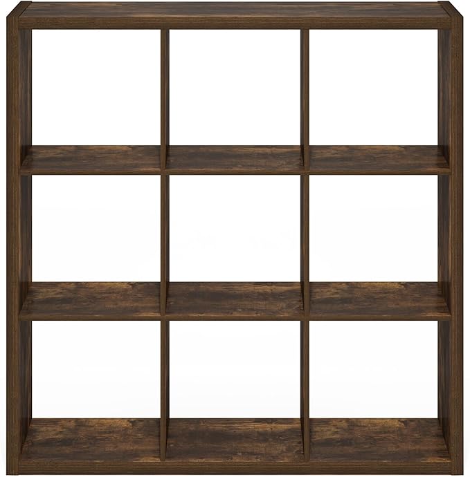 Furinno Cubicle Book Shelf, 9-Cube Bookshelf, Extra Thick Frame Reversible - Image 4