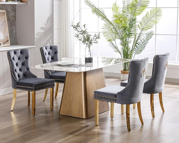 KCC Velvet Dining Chairs Set of 2, Upholstered High-end Tufted Dining Chair - Image 9