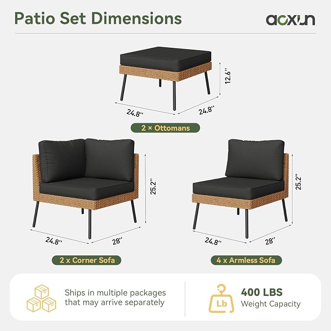 Aoxun 8 Piece Patio Furniture Set, 8 Seats Outdoor Sectional Sofas - Image 7