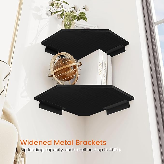 Homode Corner Shelf Wall Mount, Cable Box, Wood Hanging Storage Shelf Organizer - Image 5