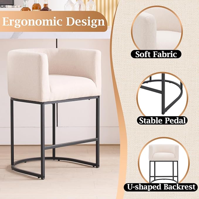 ClinQ 26" H Counter Height Bar Stools Set of 1, Modern Barrel Counter Stools - Image 3