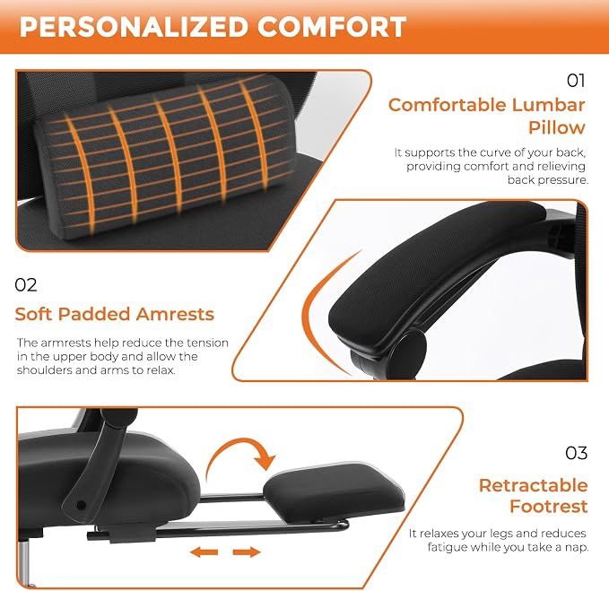 Sweetcrispy Office Computer Desk Chair, Ergonomic High-Back Mesh Rolling Work - Image 6