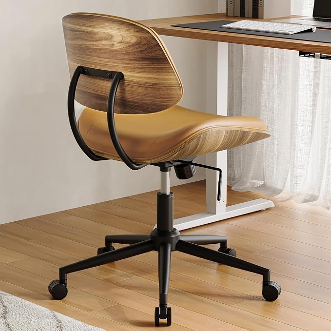Armless Office Chair with Wheels, PU Leather Adjustable Height Desk Chair - Image 2
