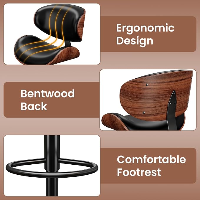 YaFiti Swivel Bar Stools for Kitchen Counter, Adjustable Bentwood Barstools - Image 5