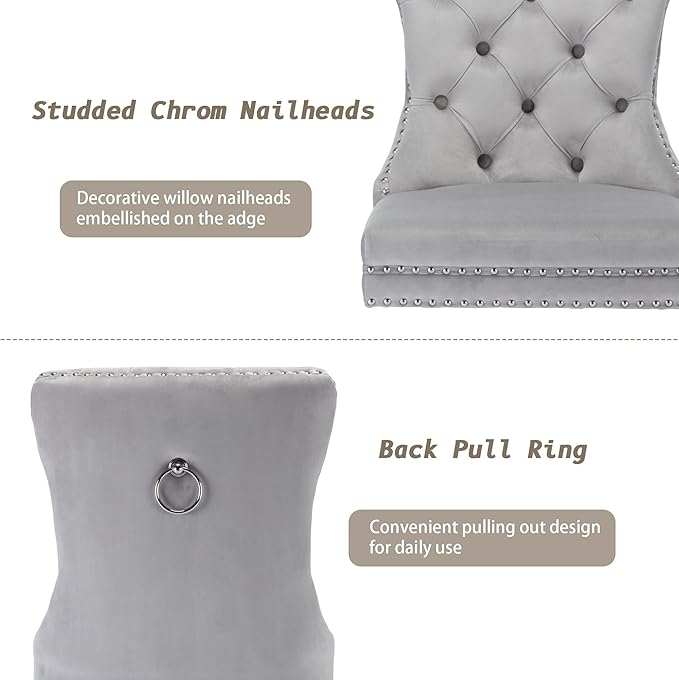 KCC Velvet Dining Chairs Set of 2, Upholstered High-end Tufted Dining Room Chair - Image 6