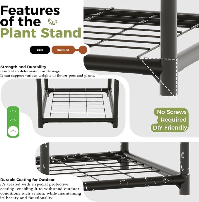 Bamworld Plant Stand Outdoor Metal Plant Shelf - Image 4