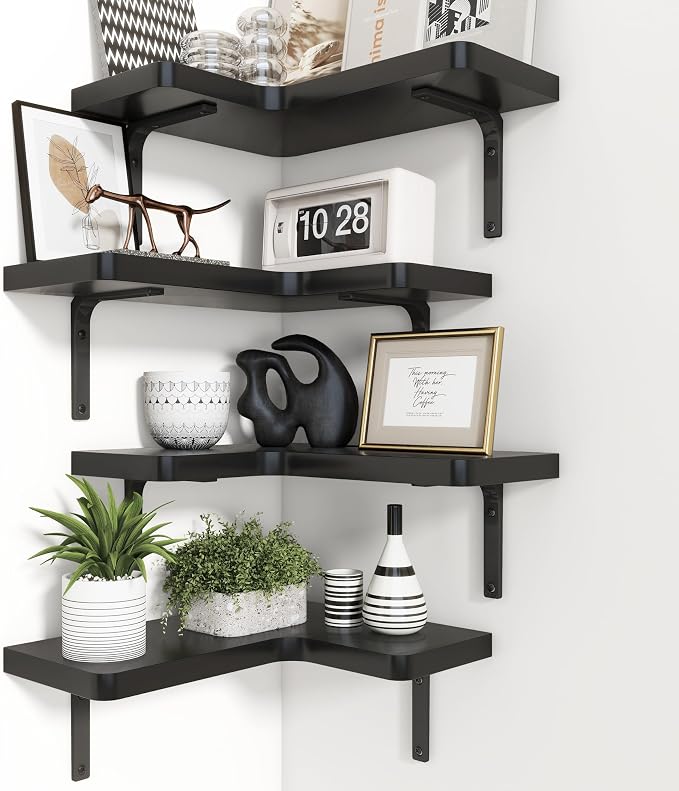 Venusmiles Corner Floating Shelves Set of 4, Wall Mounted L-Shaped Storage by Venusmiles