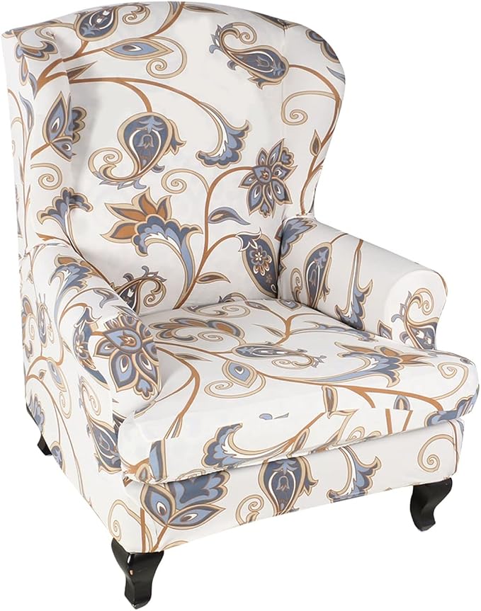HAOYONG Wing Chair Slipcovers Printed Wingback Chair Covers 2 Pieces Wingback by HAOYONG