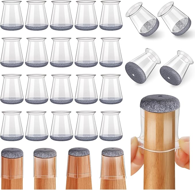 24 Pcs Chair Leg Floor Protectors Round, Silicone Felt Furniture Leg Pads Caps by Ansible