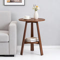 Bamboo Round End Table with Storage Shelf, 2-Tier Mid-Century Modern Accent by VELOHEIM