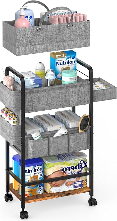 LIDTOP 2In1 Baby Diaper Caddy & 4-Tier Rolling Diaper Cart, Diaper Caddy by LIDTOP