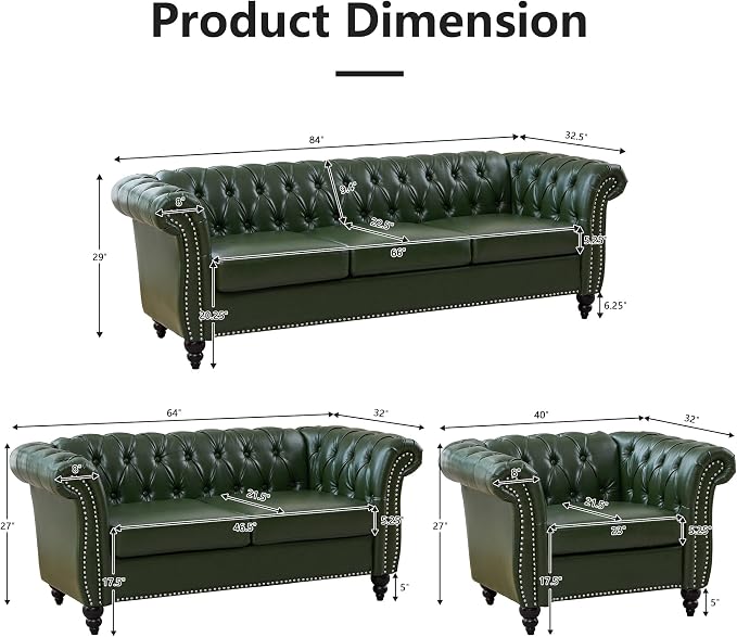 QHITTY 2 Piece Living Room Set, Chesterfield Sectional Sofa Chair Contemporary - Image 2