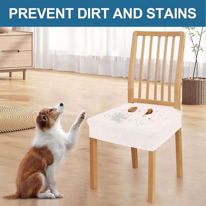 Smiry Waterproof Seat Covers for Dining Room Chairs Set of 4, Stretch Jacquard - Image 6