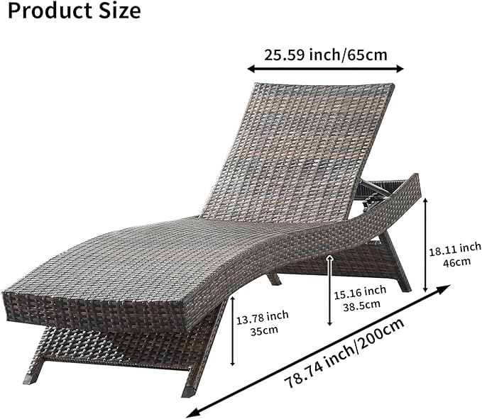 79'' Long Reclining Chaise Lounge Set, Outdoor Wicker Reclining Lounge Chair - Image 2