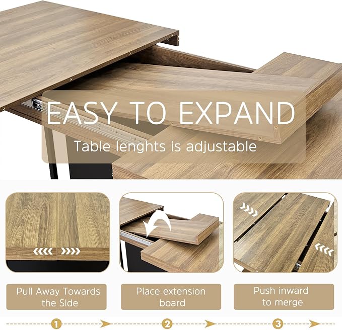 Henf 63"-79" Dining Table Set for 8, 9 Pieces Extendable Dining Table and 8 - Image 4