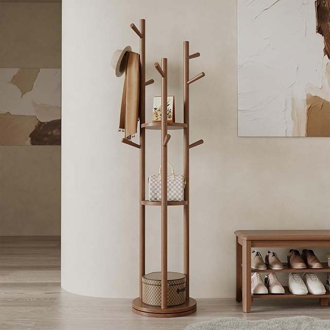 Muwuele Solid Wood Rotary Coat Rack, Freestanding Coat Rack by Muwuele