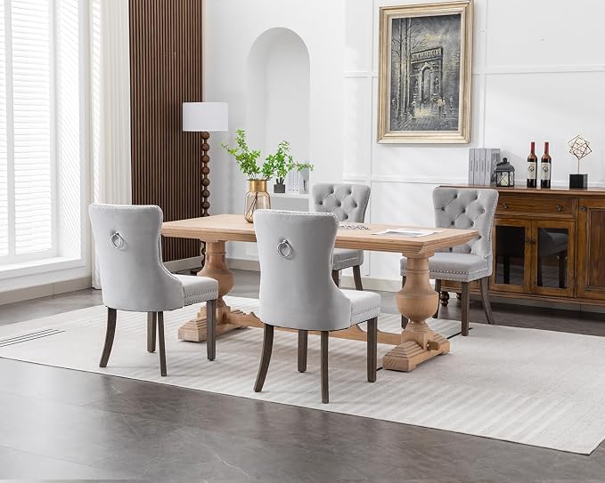 KCC Velvet Dining Chairs Set of 2, Upholstered High-end Tufted Dining Room Chair - Image 9