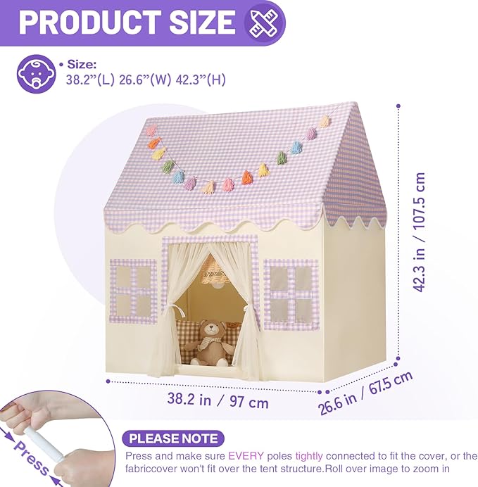 Kids Play Tent Indoor: Mat, Tassel Garland, Star Lights - Image 2
