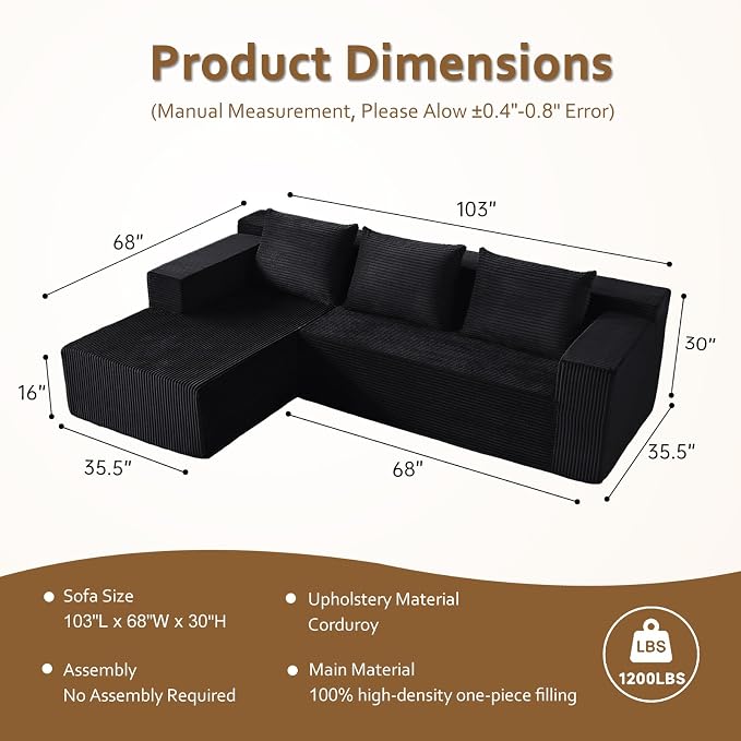 ANONER Corner Modular Sectional Sofa, Modern L-Shaped Boneless Cloud Couch - Image 7