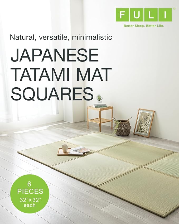 FULI Japanese Square Tatami Rug, Lightweight Igusa Mat, Made in Japan - Image 2