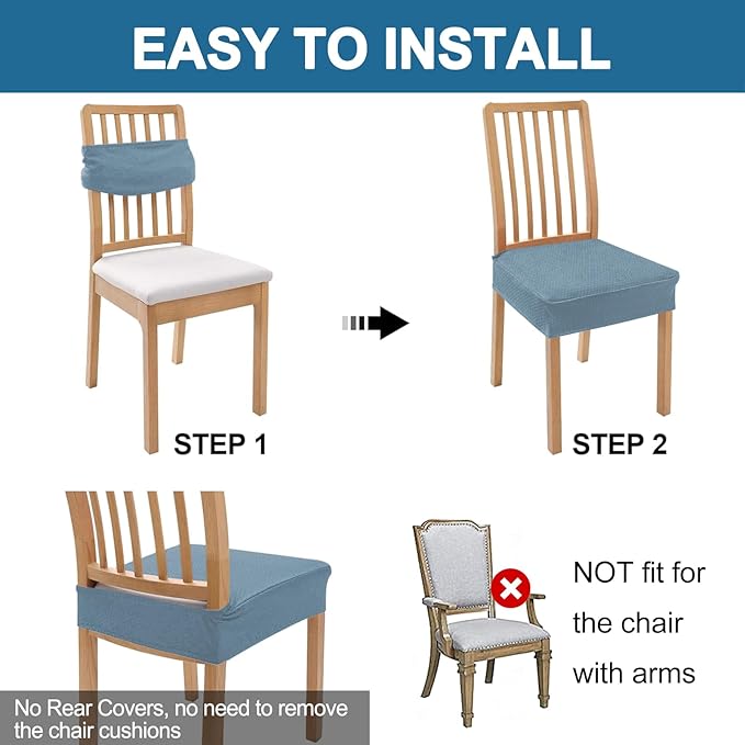 Smiry Waterproof Seat Covers for Dining Room Chairs Set of 6, Stretch Jacquard - Image 5