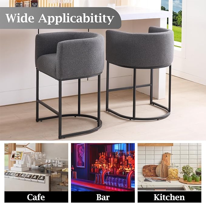 ClinQ 26" H Counter Height Bar Stools Set of 6, Modern Barrel Counter Stools - Image 4