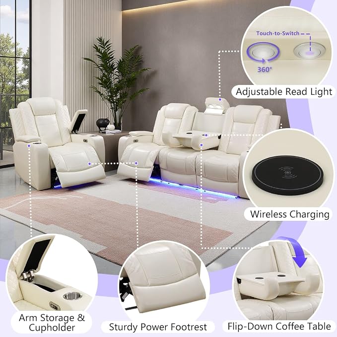 Leather Power Recliner Sofa Set - Image 5