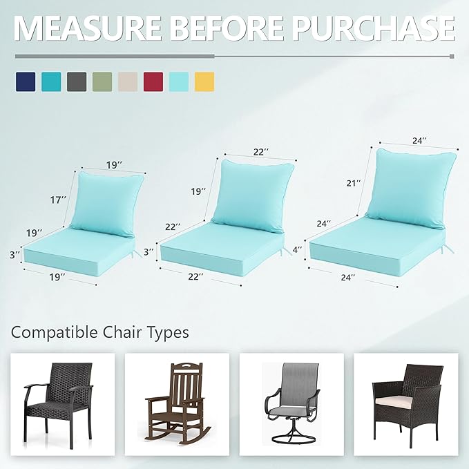24x24 Inch Outdoor Chair Cushions Set of 4, Patio Furniture Cushions - Image 7