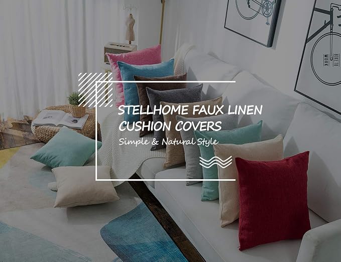 Stellhome Fall Burlap Throw Pillow Covers Square Solid Farmhouse Linen Cushion - Image 6