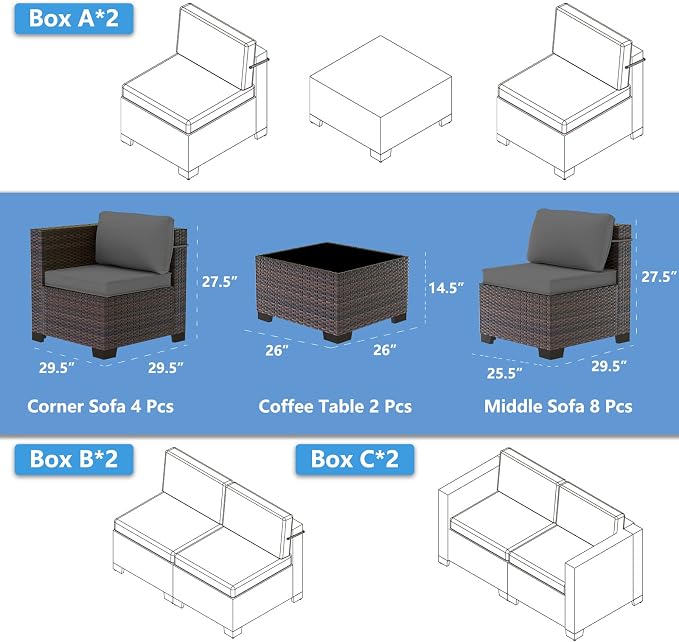 Outdoor Patio Furniture Set, 14 Pieces Outdoor Sectional Furniture Patio Sofa - Image 2