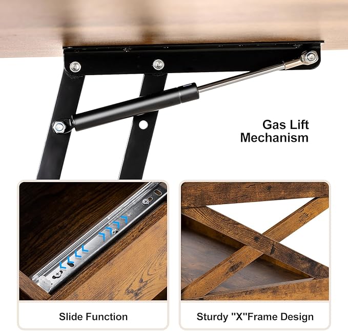 Lift Top Coffee Table with Storage, Small Coffee Table with Hidden Compartment - Image 6