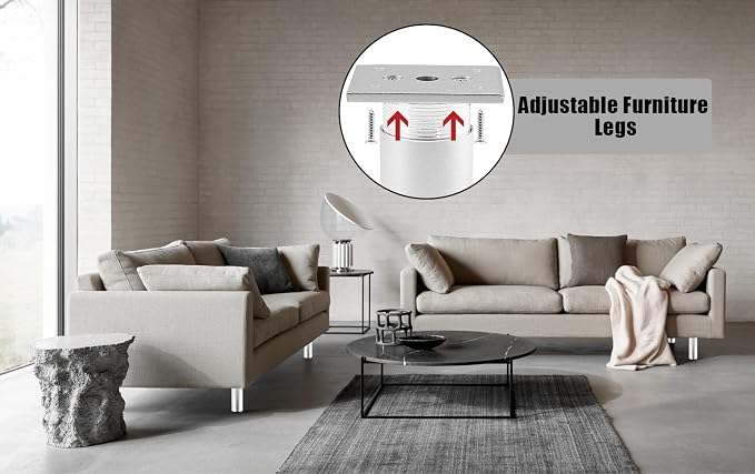 Set of 4 Furniture Legs 7.87 Inch, Adjustable Aluminum Alloy Cabinet Legs - Image 6