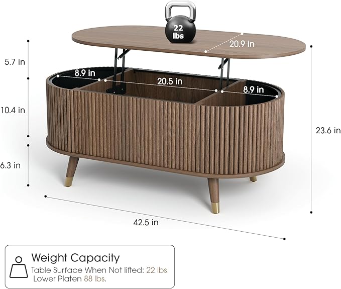 JOINICE 42.5" Oval Lift Top Coffee Table - Image 2
