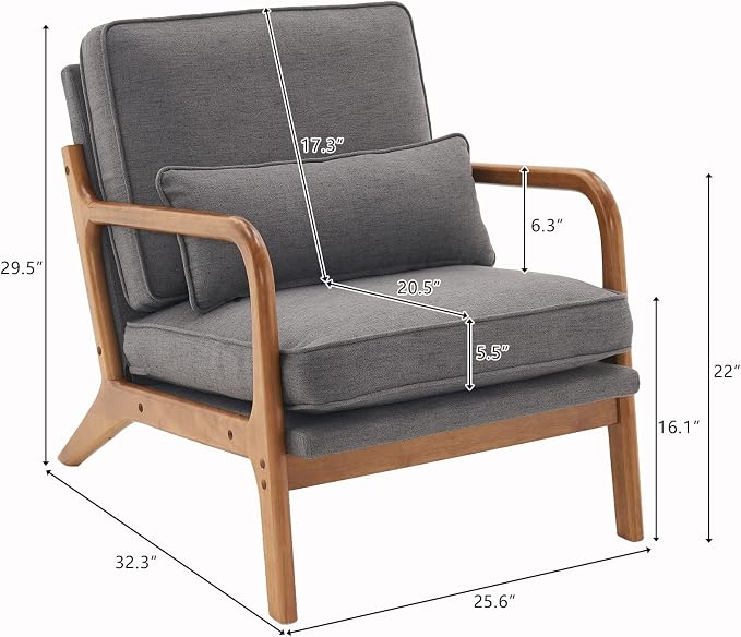 Bonnlo Linen Dark Grey Accent Chairs Set of 2, Upholstered Mid Century Modern - Image 2