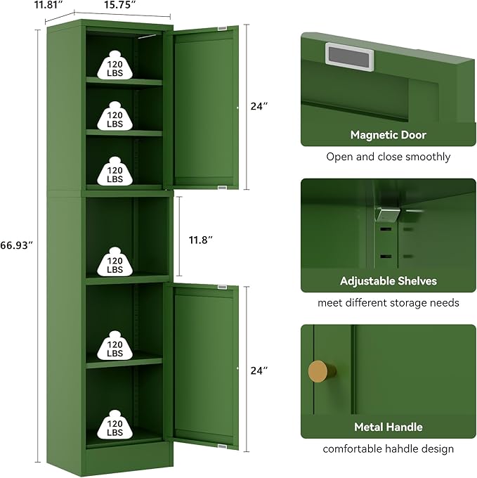 YAUWOH 2-Door Metal Storage Cabinet, Tall Slim Pantry Organizer - Image 3