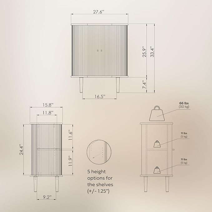 WERMO 28'' Fluted Black Bar Cabinet - Image 2