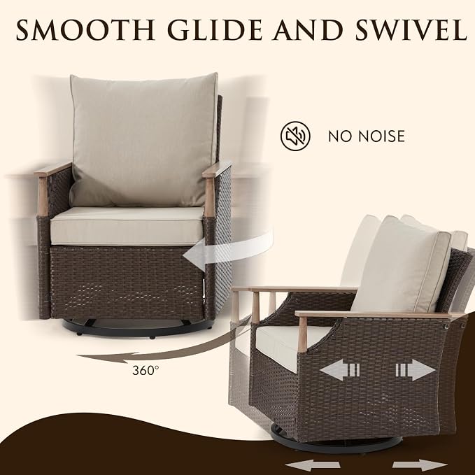 MELLCOM 3 Pieces Patio Furniture Set, Wicker Swivel Glider Chairs - Image 3