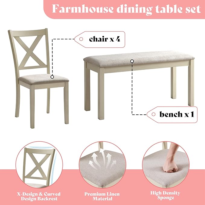AMERLIFE 6-Piece Farmhouse Dining Table Set - Image 5