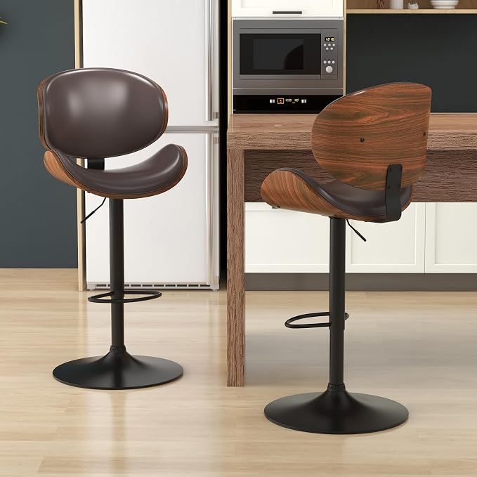 KCC Bar Stools Set of 4, Swivel Adjustable Height Barstools, PU Leather - Image 2